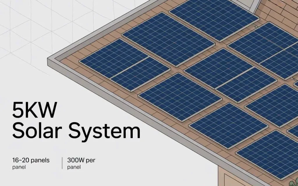 Technical diagram showing the number and layout of solar panels, explaining How Many Panels in a 5kW Solar System.