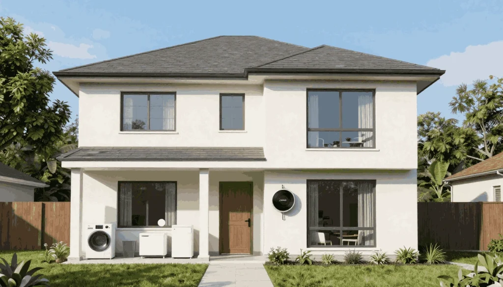 Illustrated house diagram showing appliance energy consumption to determine How Much kW Is Required for a House?