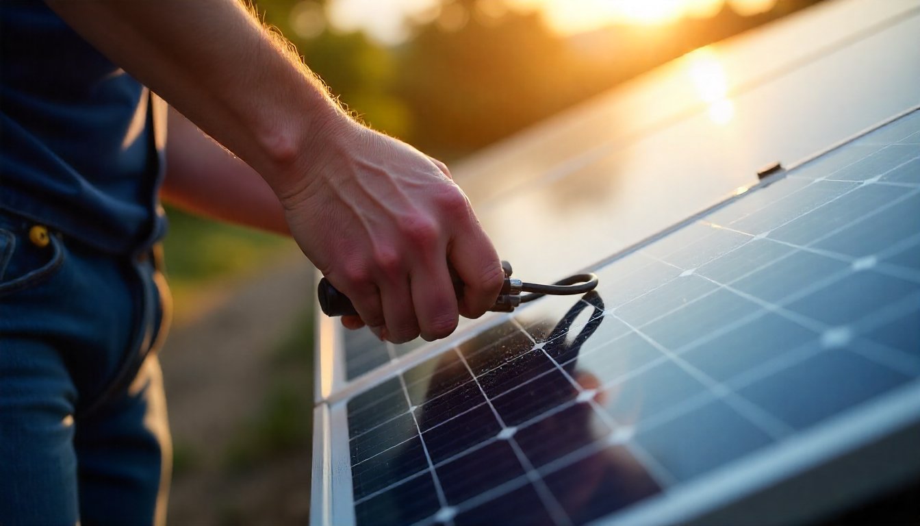 Connecting solar panel wiring during installation — demonstrating What is the Function of the Solar Panels? in renewable energy setups.