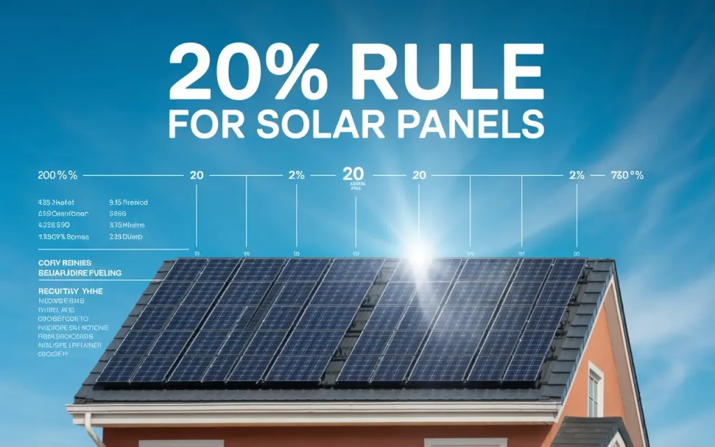 Rooftop solar panel infographic explaining What is the 20% Rule for Solar Panels and required roof spacing.