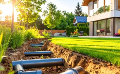 Geothermal heat pump installation system outside a residential home