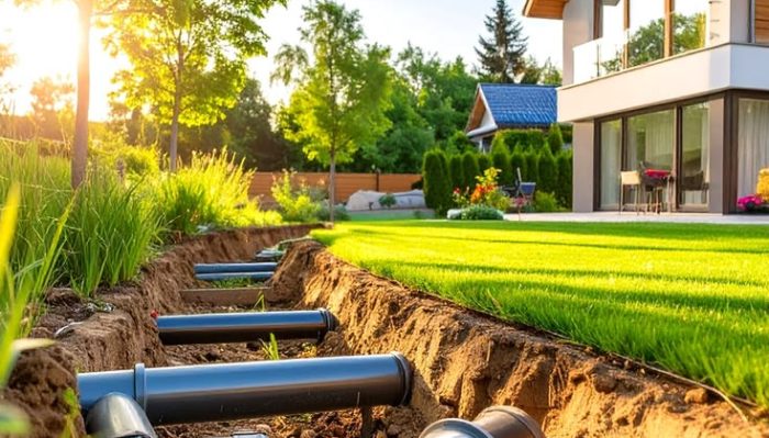 Geothermal heat pump installation system outside a residential home