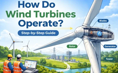How wind turbines operate by converting wind energy into electricity