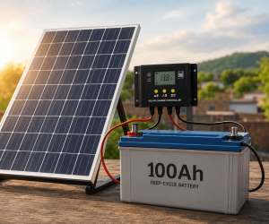 How long does it take to charge a 100Ah battery with a solar panel setup including a charge controller and battery system