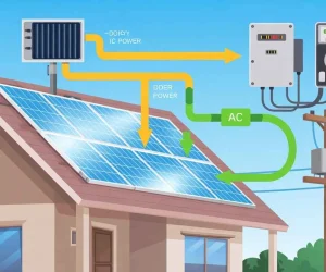 Diagram showing the working process of an on-grid solar system connected to the main utility grid.