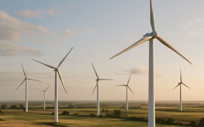 Offshore wind turbines installed in the land generating renewable energy