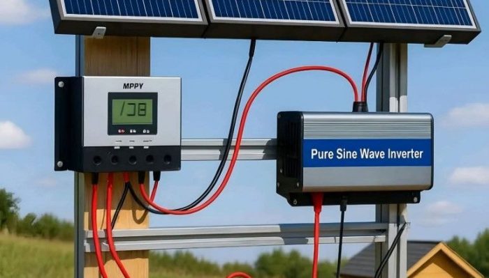 Solar battery installation system connected to residential solar panels for energy storage and backup power.