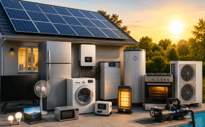 What appliances cannot be used with solar power in a residential solar energy system.