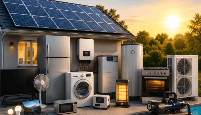 What appliances cannot be used with solar power in a residential solar energy system.