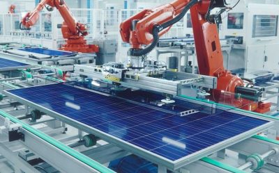 Diagram explaining what solar panels are made of including photovoltaic silicon cells and protective glass